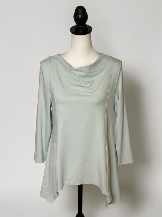 Lisa Bayne Tops - Lisa Bayne Cowl Neck Asymmetrical Top Medium Petite MP 3/4 Sleeve Green